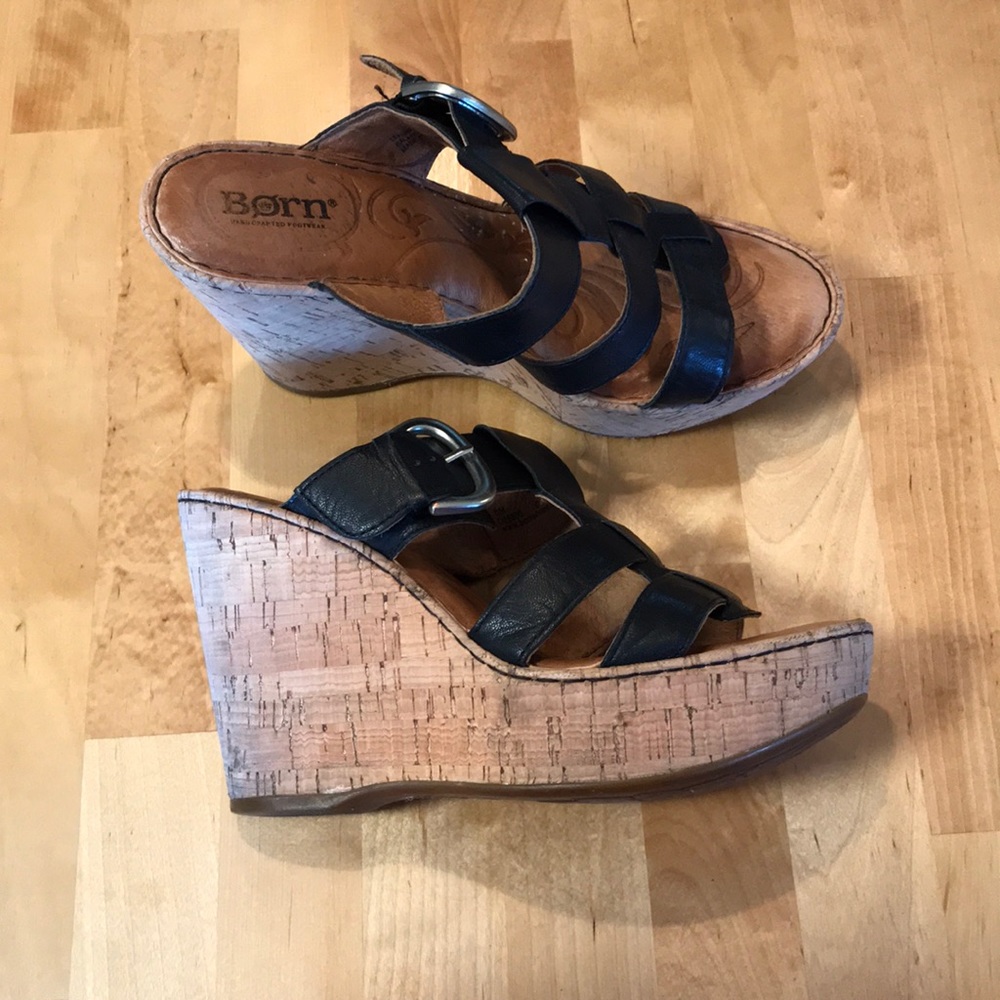 BORN Platform Wedges Black Size 8 Ladies US